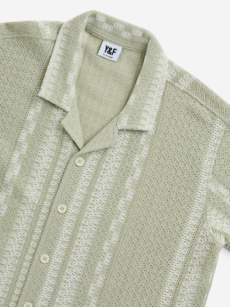 Y&F Kids Sage Knitted Resort-Fit Cotton-Blend Shirt