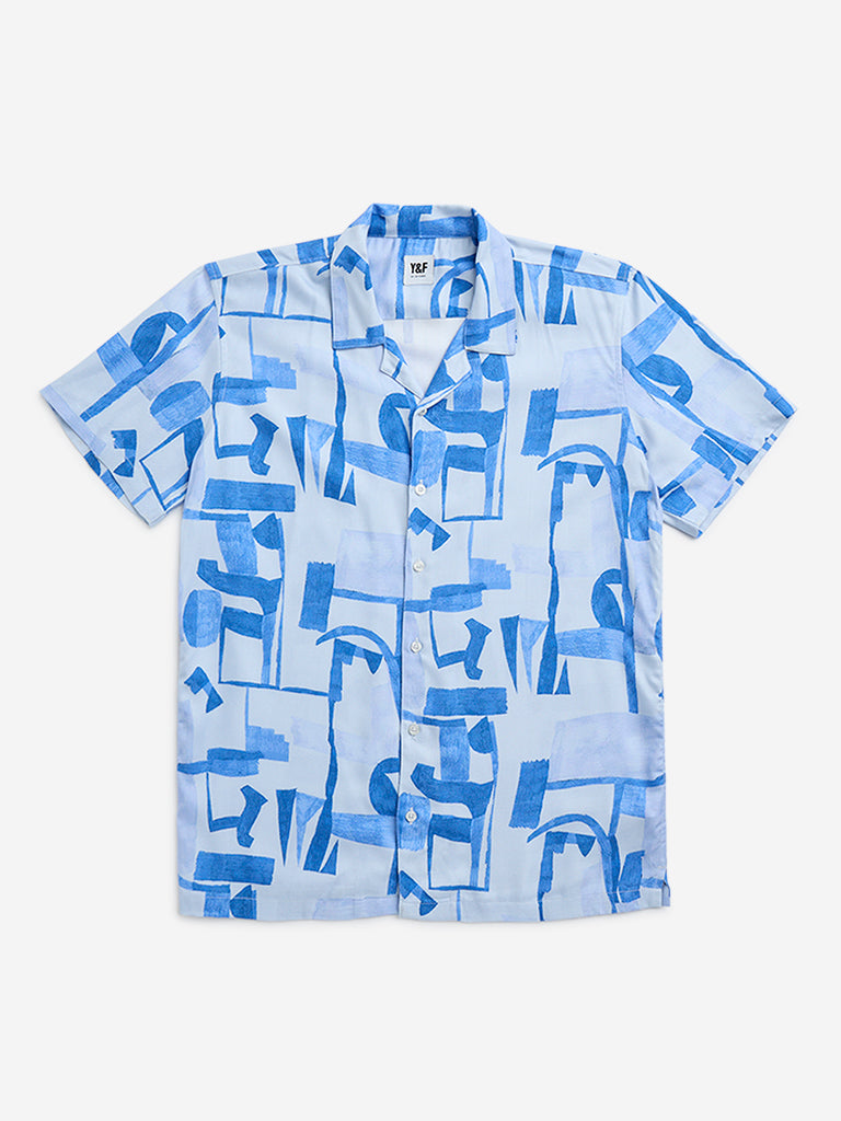 Y&F Kids Blue Abstract Printed Resort-Fit Shirt