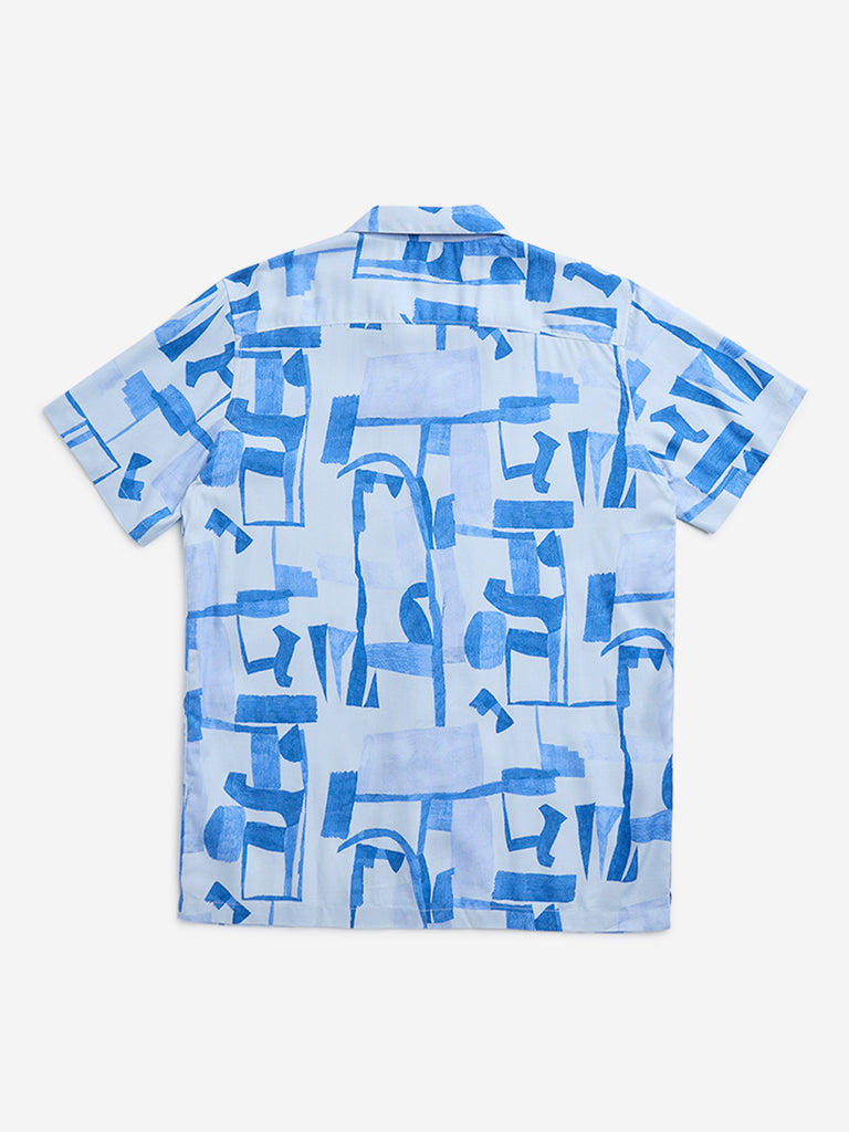 Y&F Kids Blue Abstract Printed Resort-Fit Shirt