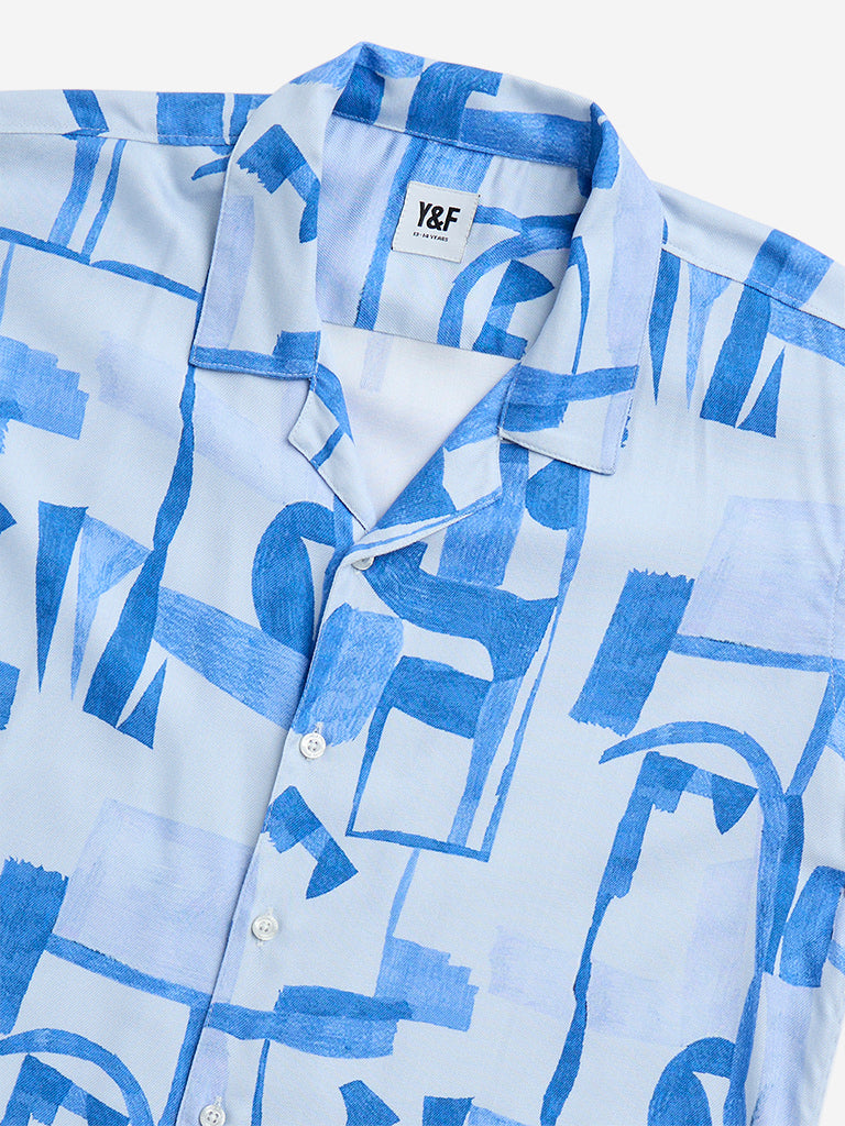 Y&F Kids Blue Abstract Printed Resort-Fit Shirt