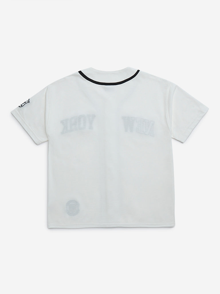 Y&F Kids Off-White Text Printed Cotton-Blend Shirt