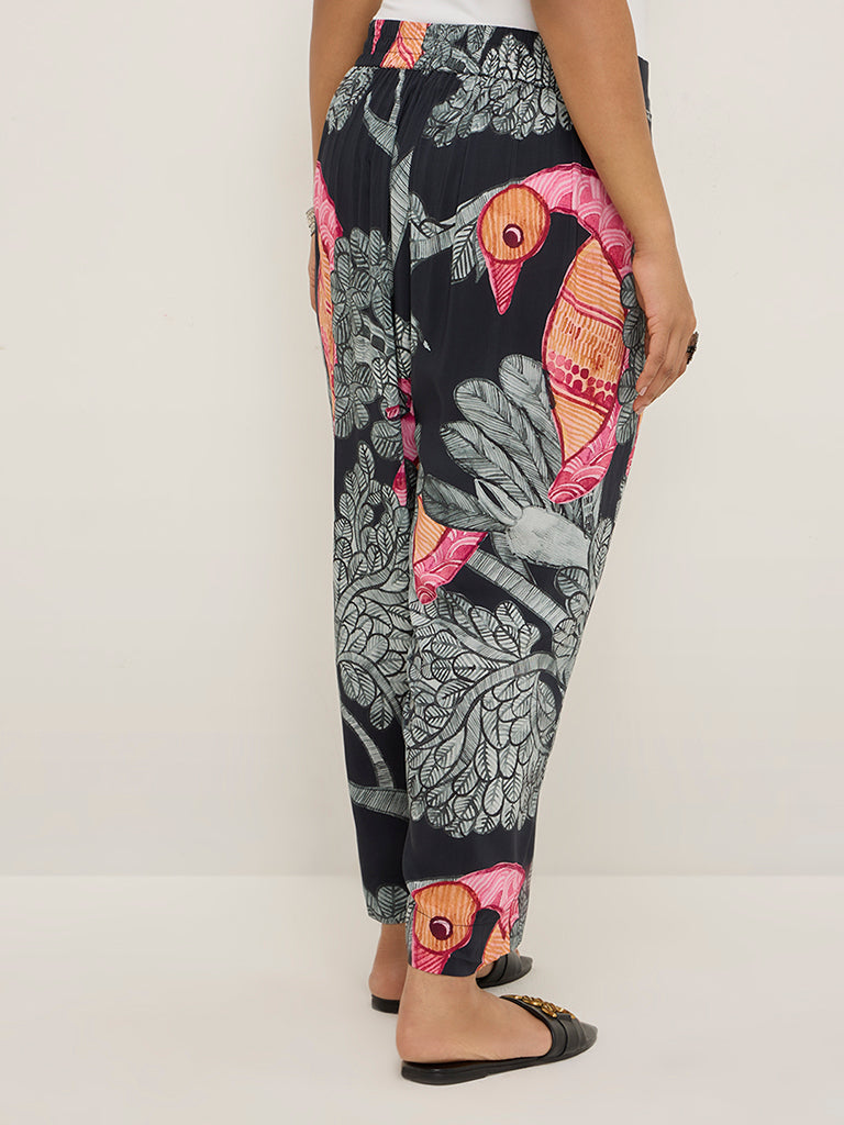 Diza Black Gond Printed Ethnic Pants