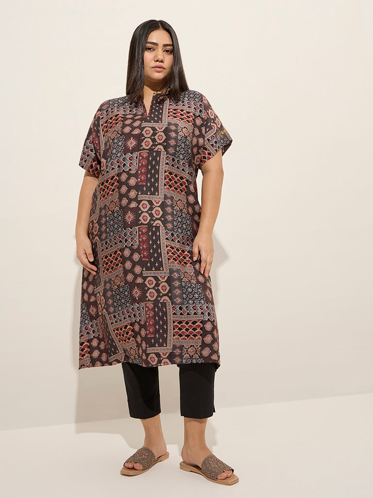 Diza Black Printed Straight Kurta