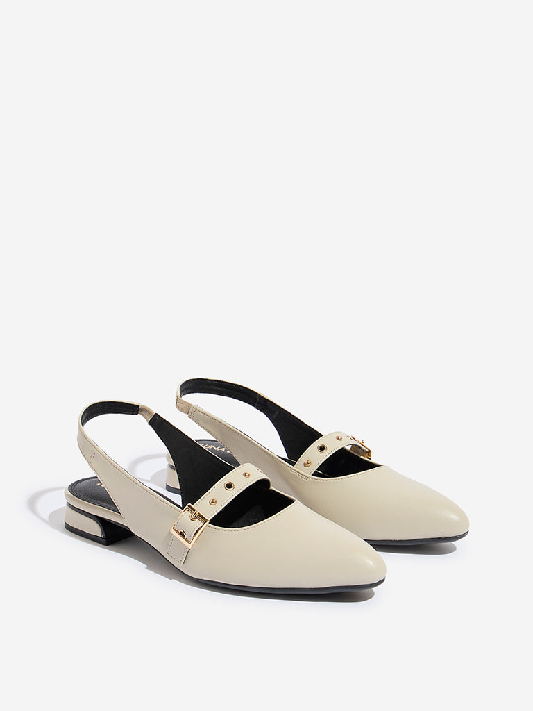 LUNA BLU Ivory Eyelet-Detailed Mules