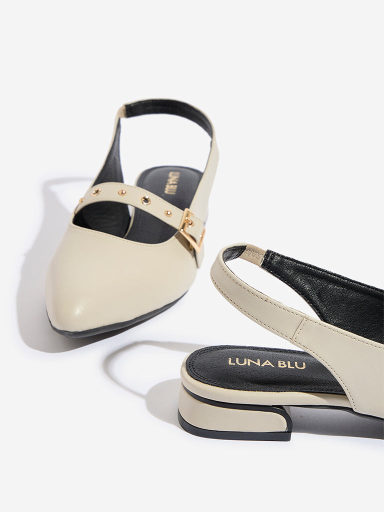 LUNA BLU Ivory Eyelet-Detailed Mules