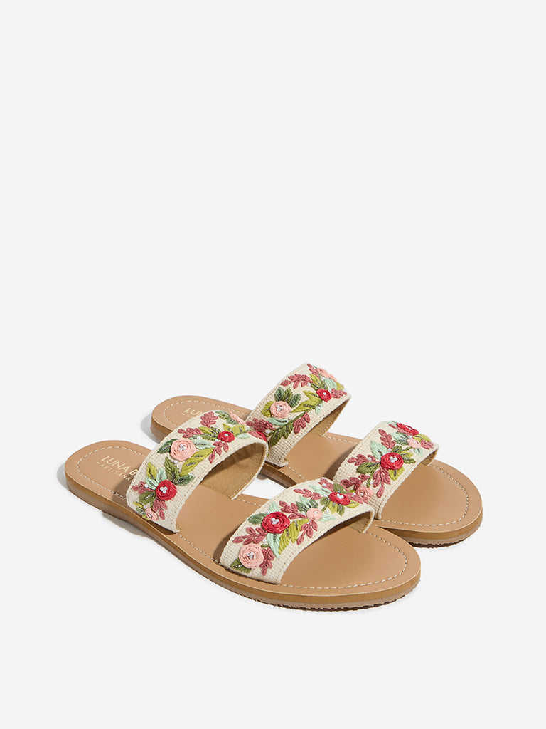 LUNA BLU Beige Floral Design Sandals