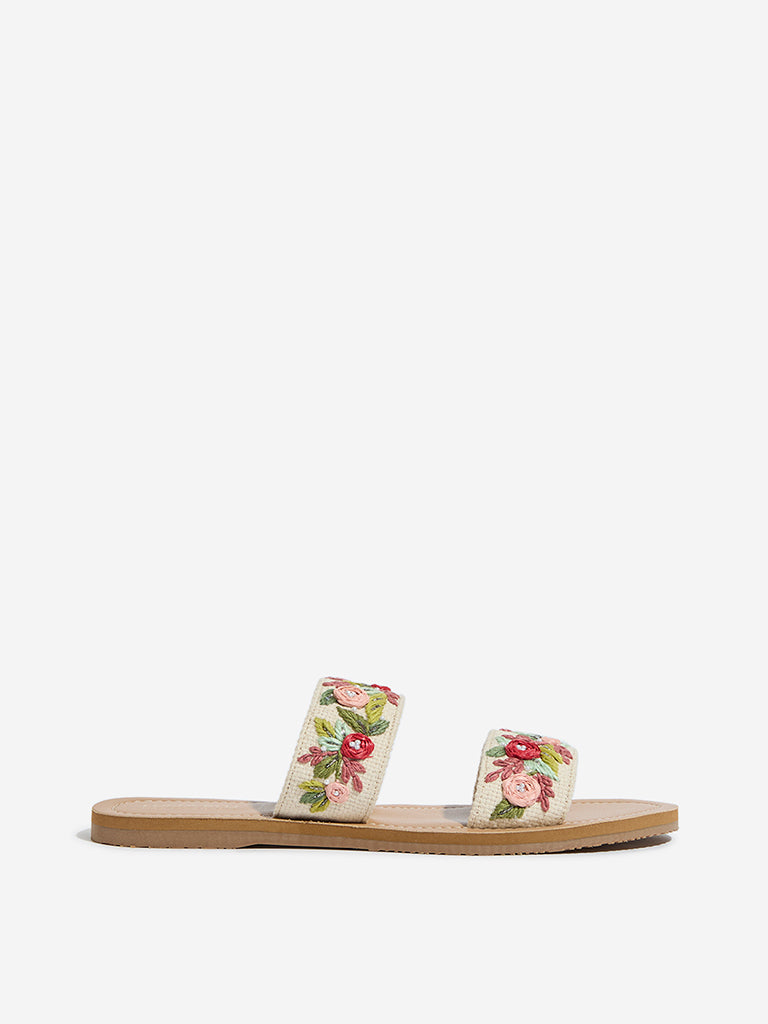 LUNA BLU Beige Floral Design Sandals