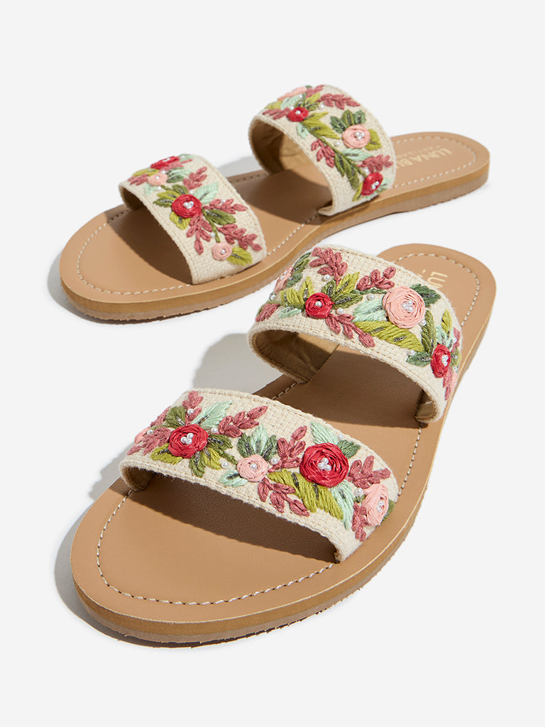 LUNA BLU Beige Floral Design Sandals