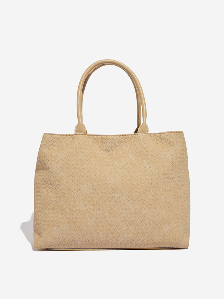 Westside Beige Textured Tote Bag