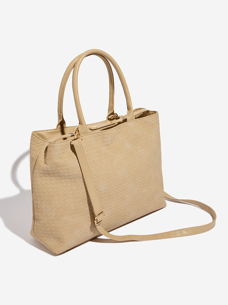 Westside Beige Textured Tote Bag