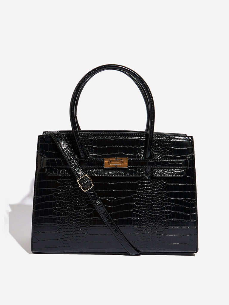 Westside Black Textured Tote Bag