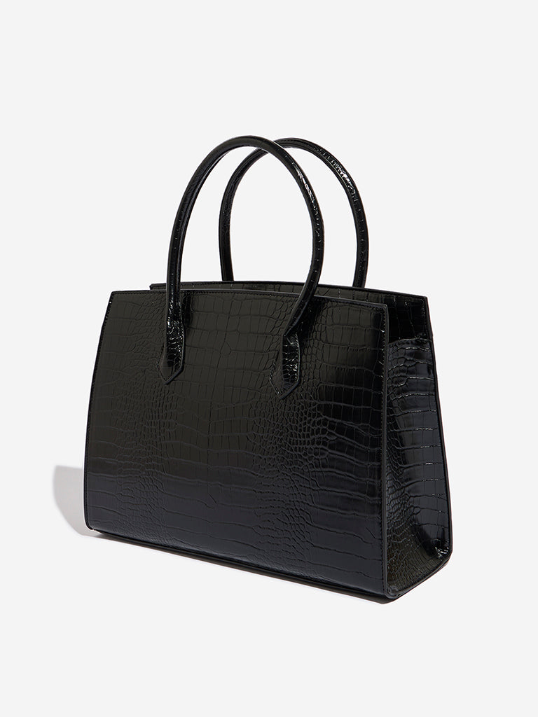 Westside Black Textured Tote Bag