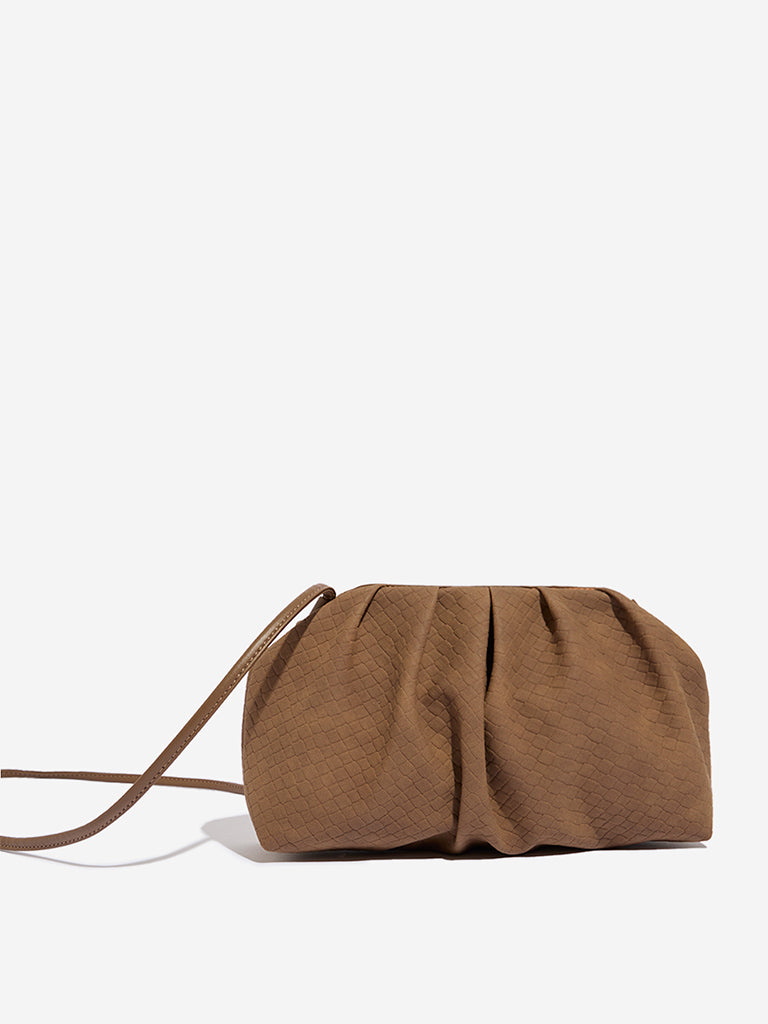 Westside Brown Textured Pleated Sling Bag