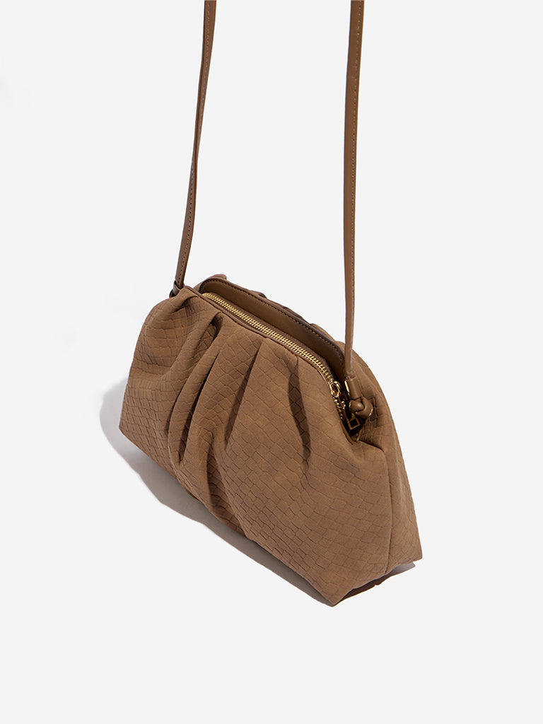 Westside Brown Textured Pleated Sling Bag