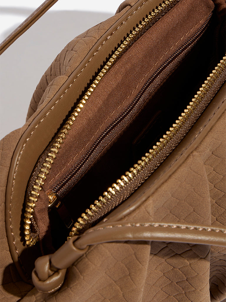 Westside Brown Textured Pleated Sling Bag