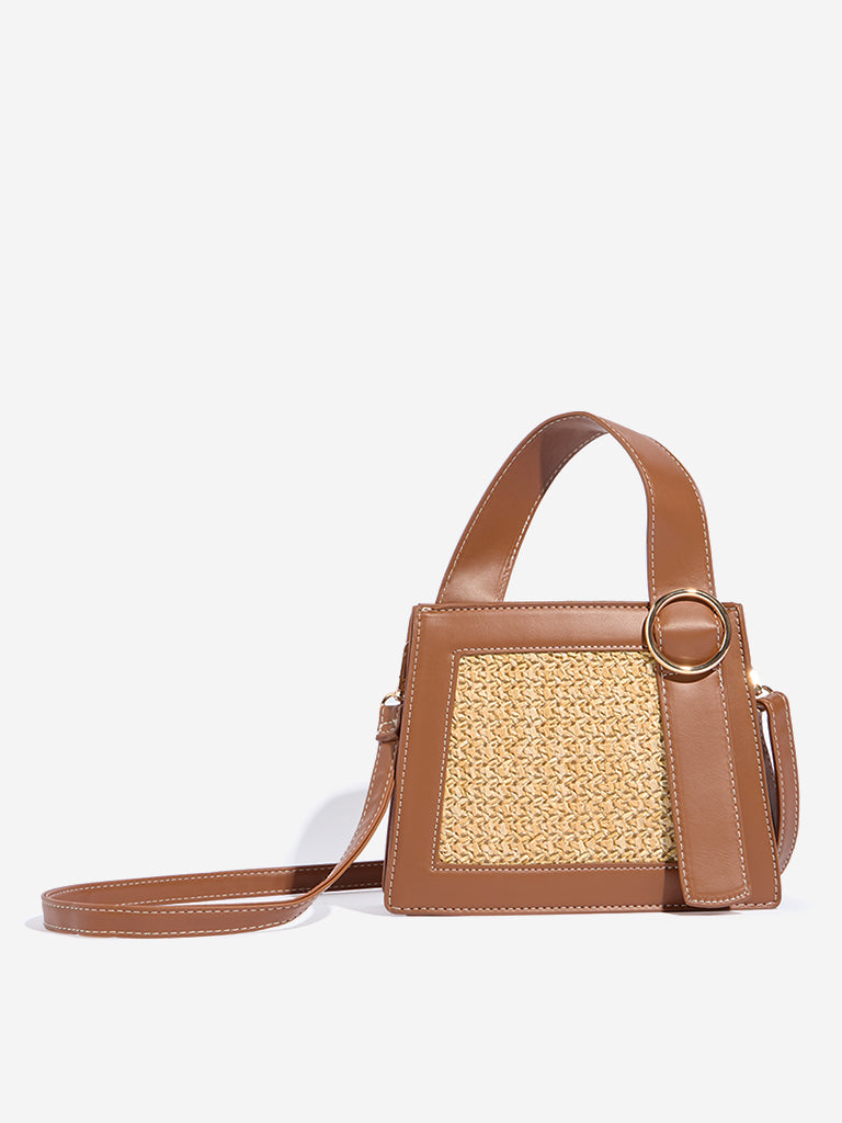 Westside Tan Raffia Textured Handbag