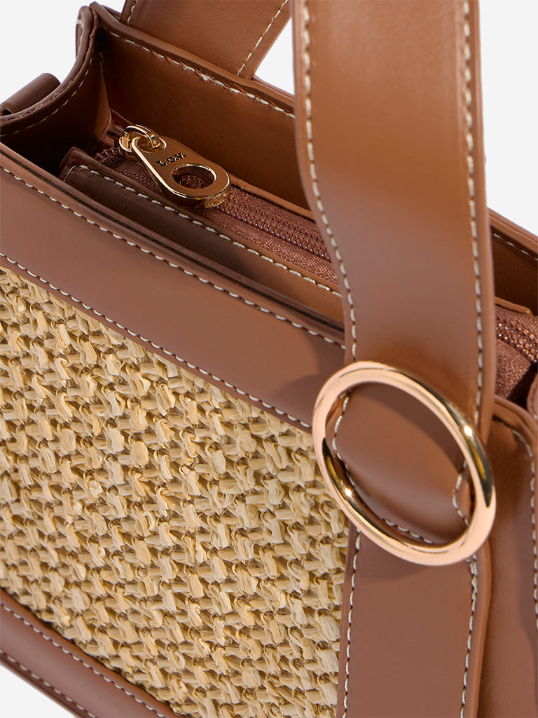 Westside Tan Raffia Textured Handbag