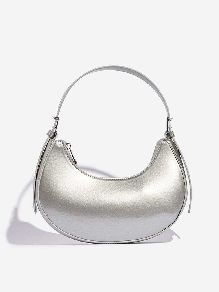 Westside Silver Glossy Baguette Bag