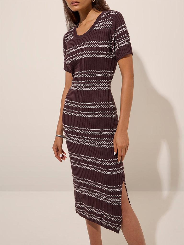 Wardrobe Brown Ribbed Bodycon Dress