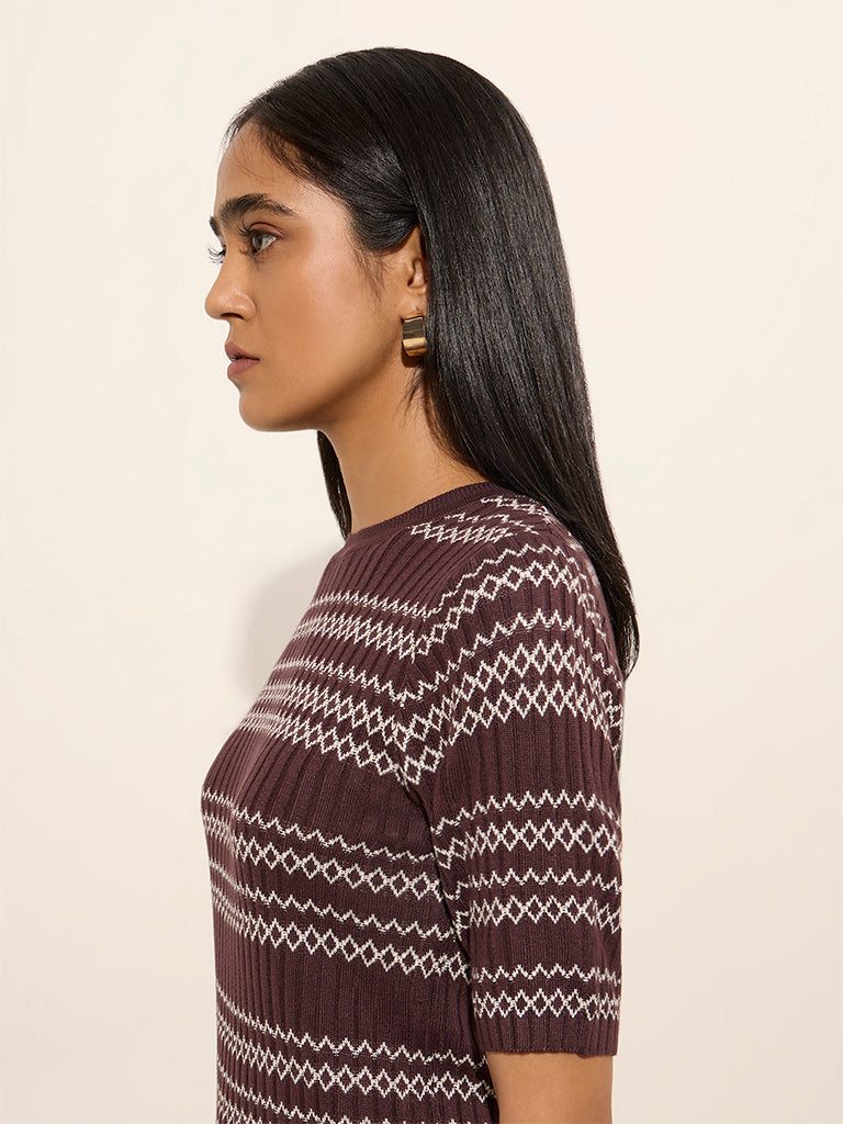 Wardrobe Brown Ribbed Textured Top