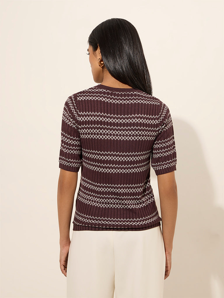 Wardrobe Brown Ribbed Textured Top