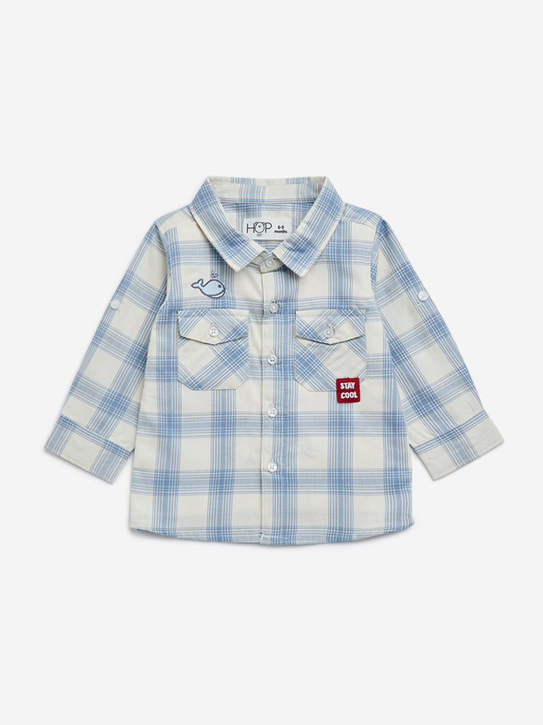 HOP Baby Blue Checkered Cotton Shirt