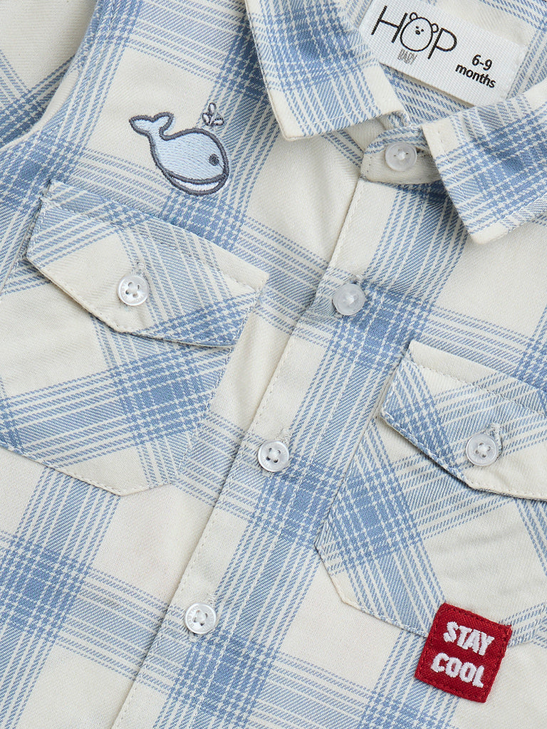 HOP Baby Blue Checkered Cotton Shirt