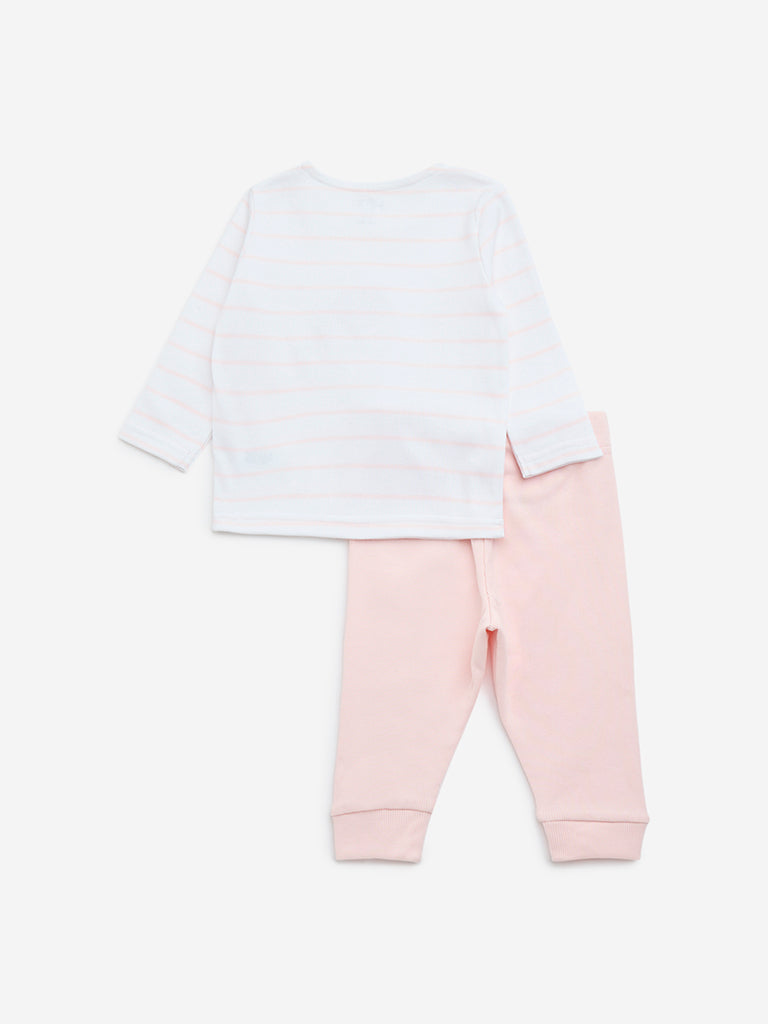 HOP Baby Pink Sea-Animal Print Cotton Top and Pants Set