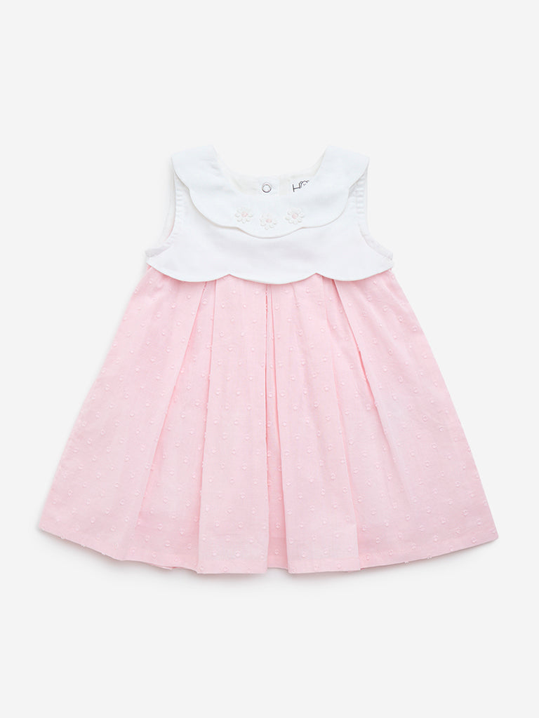 HOP Baby Pink Floral Embroidered Cotton A-Line Dress