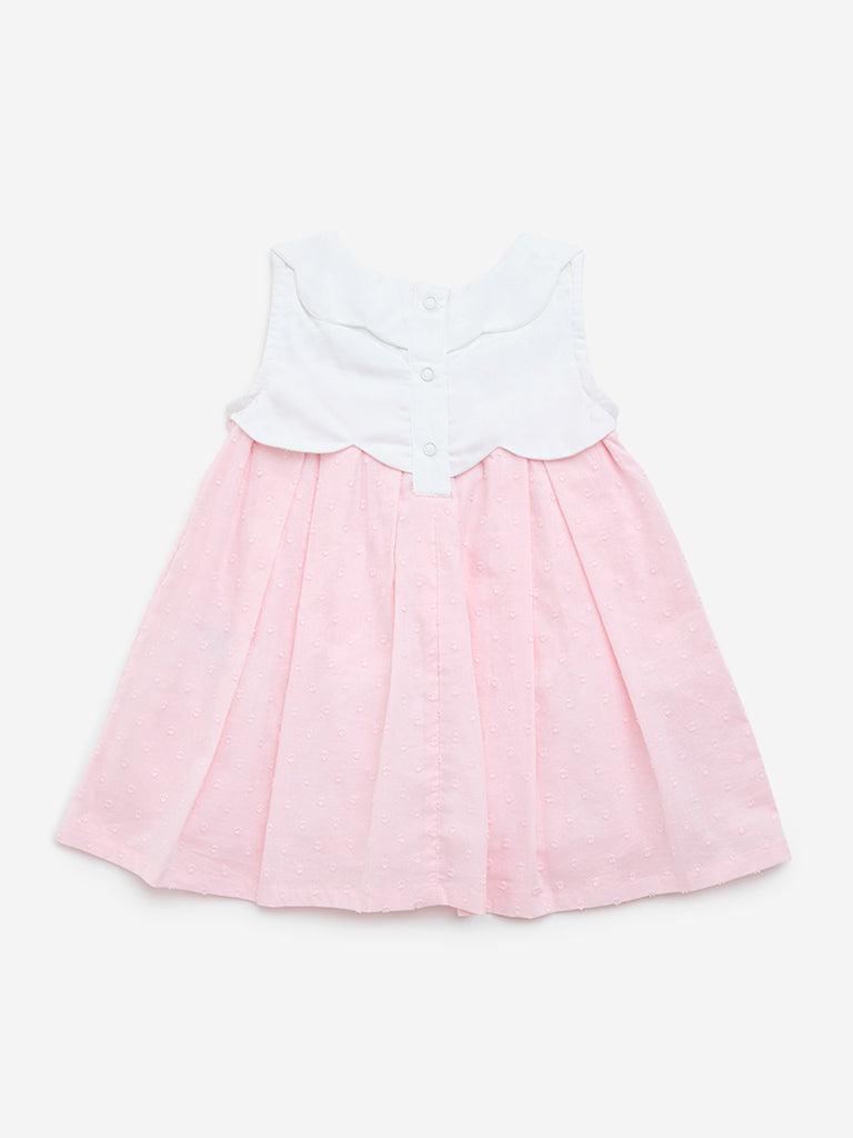 HOP Baby Pink Floral Embroidered Cotton A-Line Dress