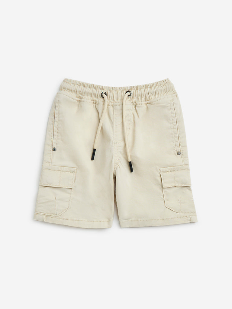 HOP Kids Beige Cargo-Style Mid-Rise Shorts