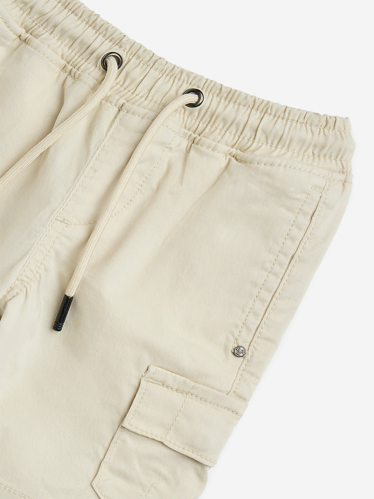 HOP Kids Beige Cargo-Style Mid-Rise Shorts