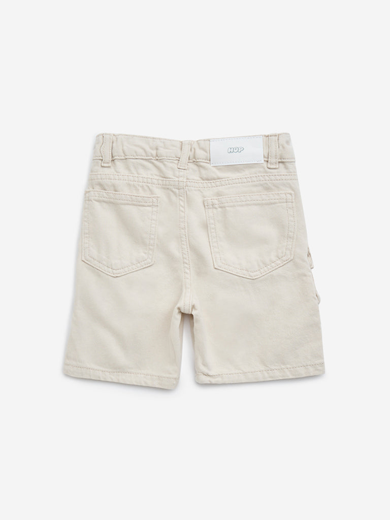 HOP Kids Beige Mid-Rise Denim Shorts