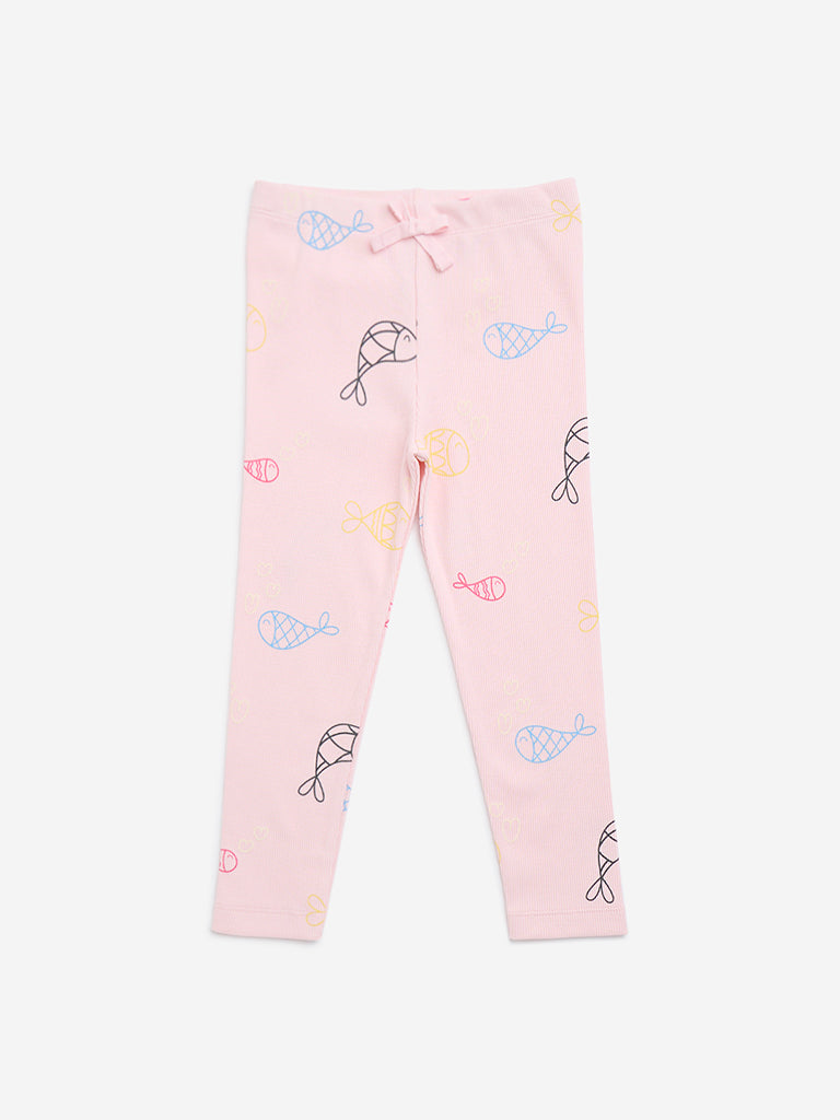 HOP Kids Pink Printed Cotton-Blend Leggings