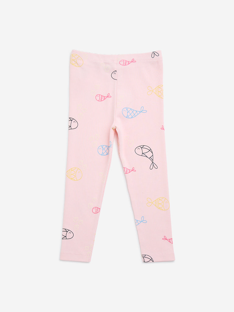 HOP Kids Pink Printed Cotton-Blend Leggings