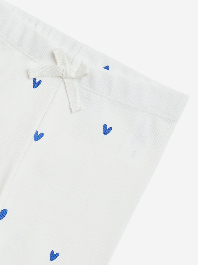 HOP Kids White Heart-Printed Cotton-Blend Leggings