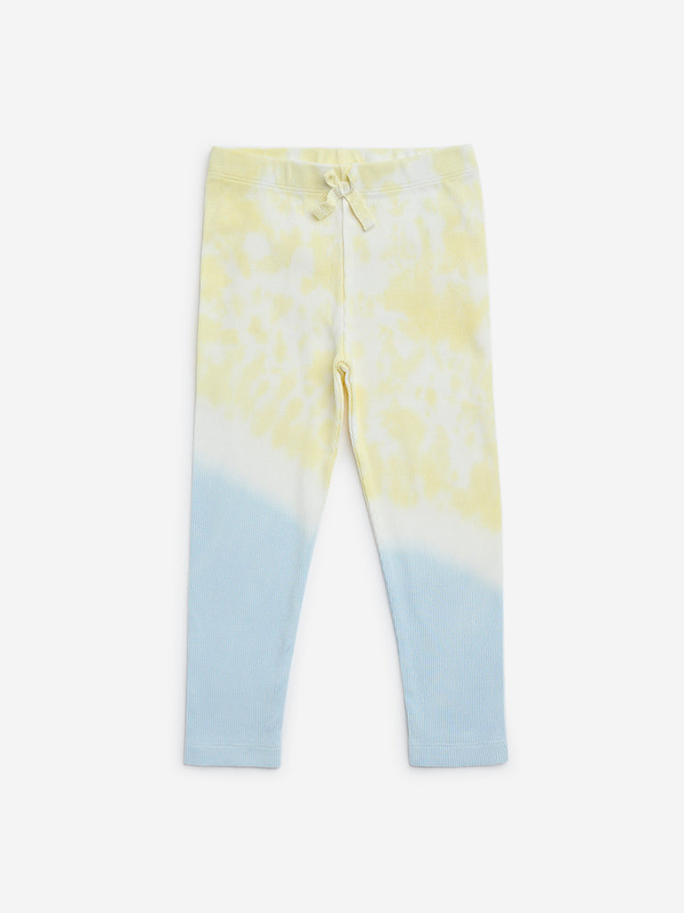 HOP Kids Blue & Yellow Tie-Dye Cotton-Blend Leggings