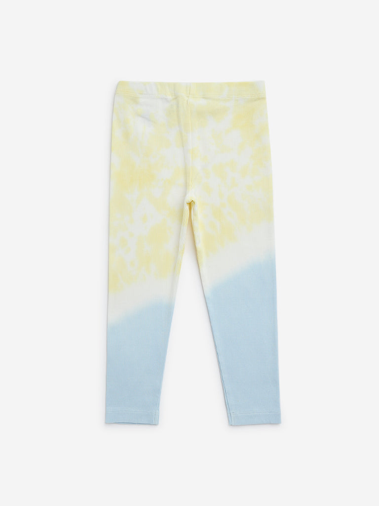 HOP Kids Blue & Yellow Tie-Dye Cotton-Blend Leggings