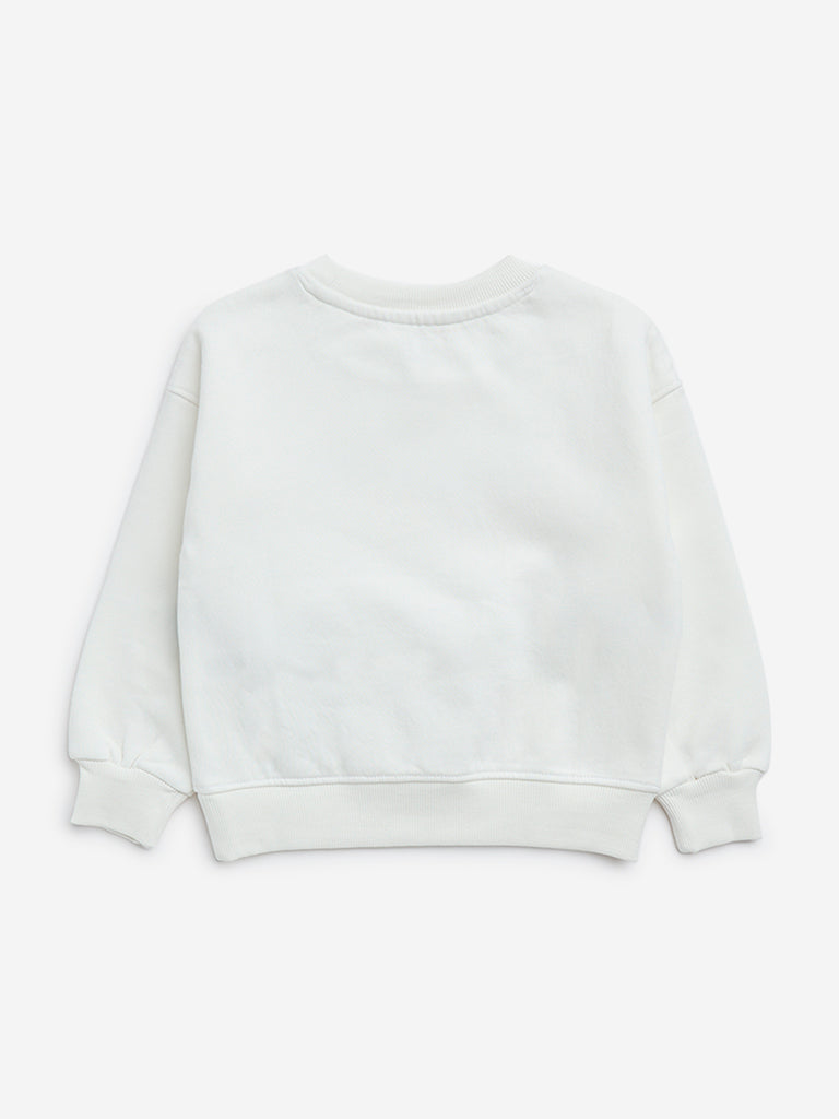 HOP Kids White Printed Cotton-Blend Sweatshirt with Pouch