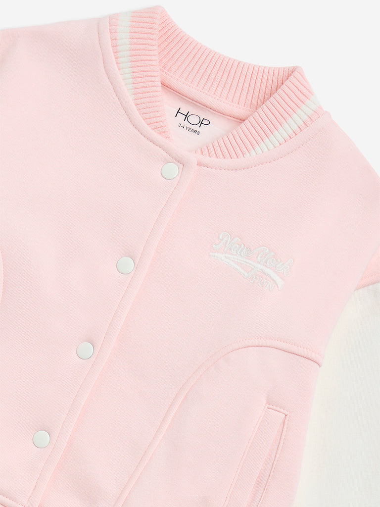 HOP Kids Pink Varsity-Style Cotton-Blend Jacket