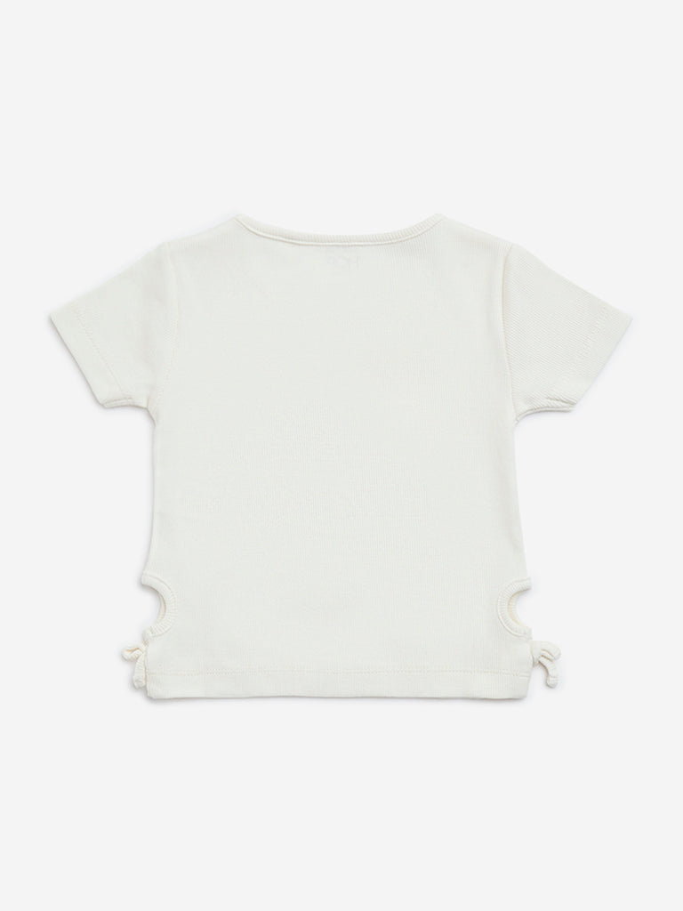 HOP Kids Off-White Text Design Cotton-Blend T-Shirt