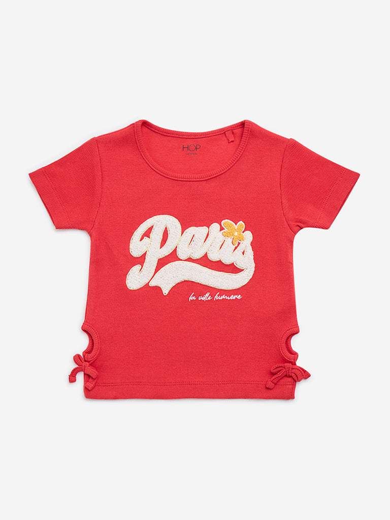 HOP Kids Red Text Design Cotton-Blend T-Shirt