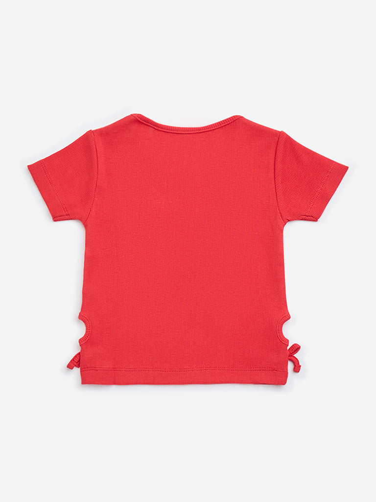 HOP Kids Red Text Design Cotton-Blend T-Shirt