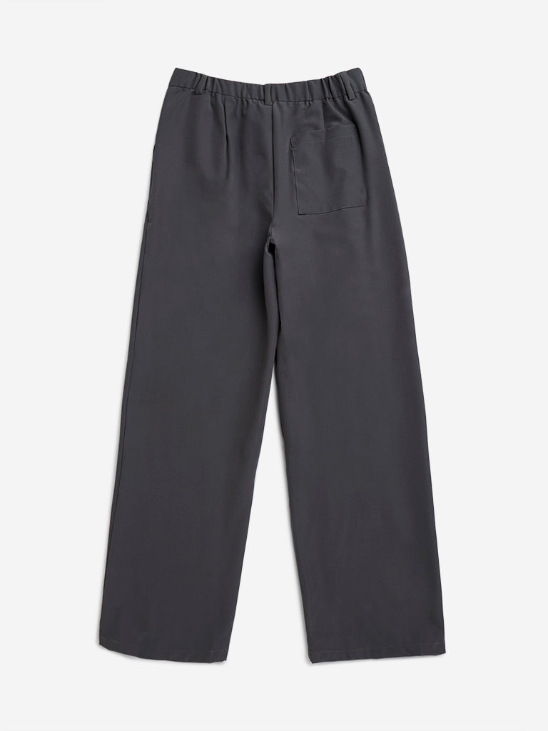 Y&F Kids Grey Solid Mid-Rise Korean Pants