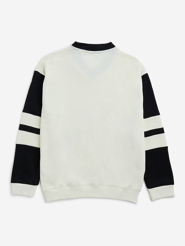 Y&F Kids Off-White Text Design Cotton-Blend Sweatshirt