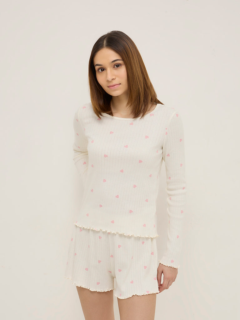 Superstar Ivory Heart Printed Cotton T-Shirt