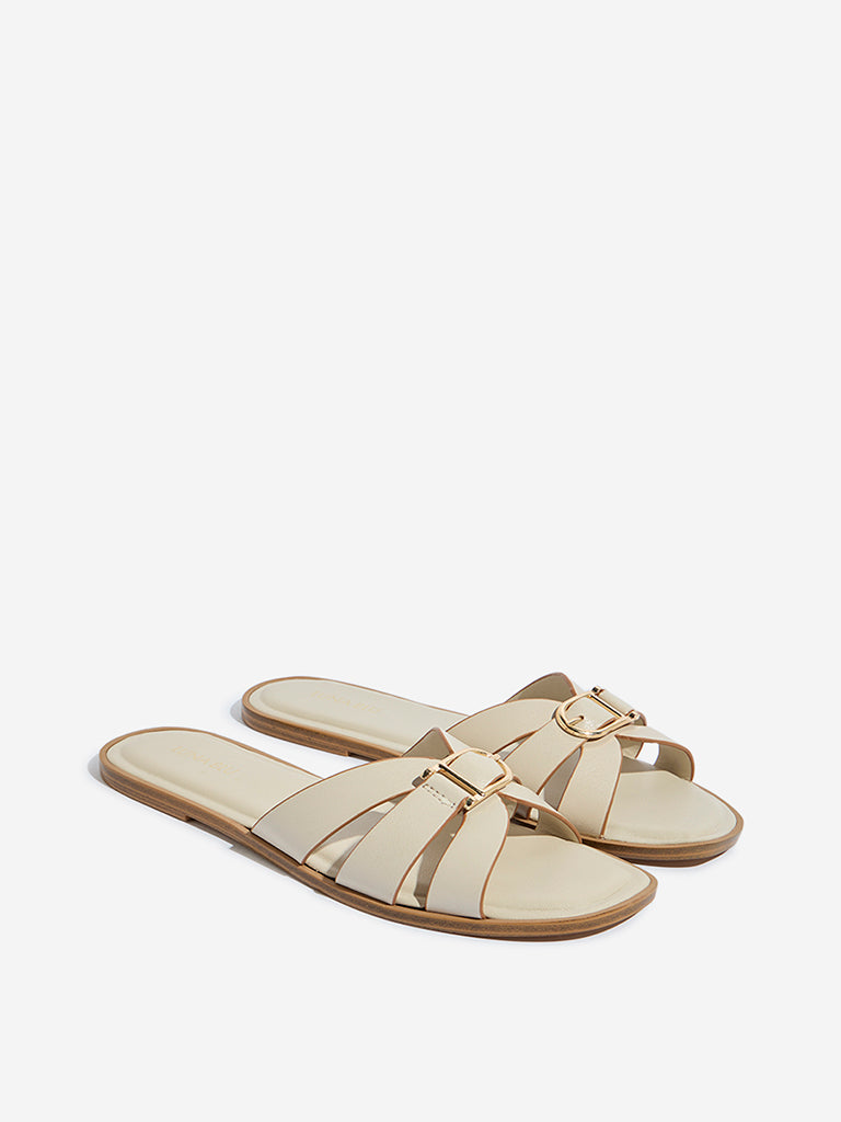 LUNA BLU Ivory Criss-Cross Design Slides