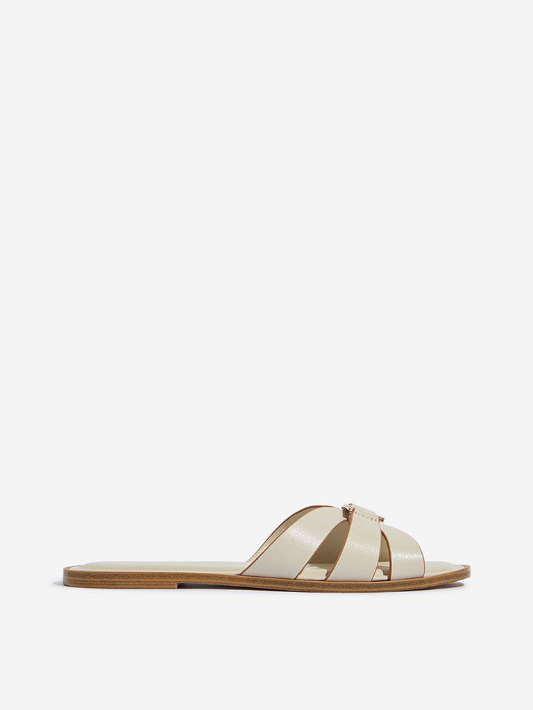 LUNA BLU Ivory Criss-Cross Design Slides