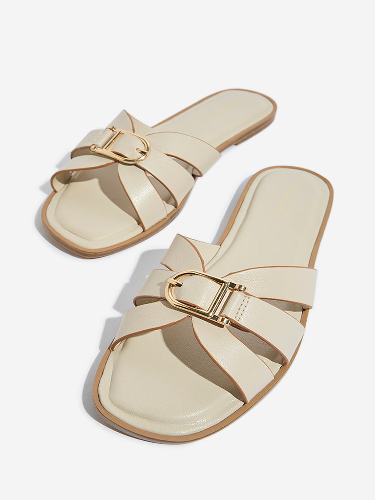 LUNA BLU Ivory Criss-Cross Design Slides