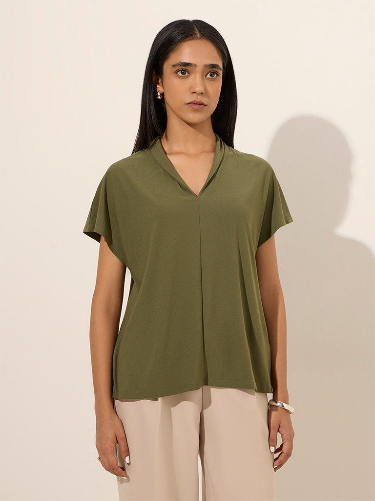 Wardrobe Olive Crinkle Textured Top